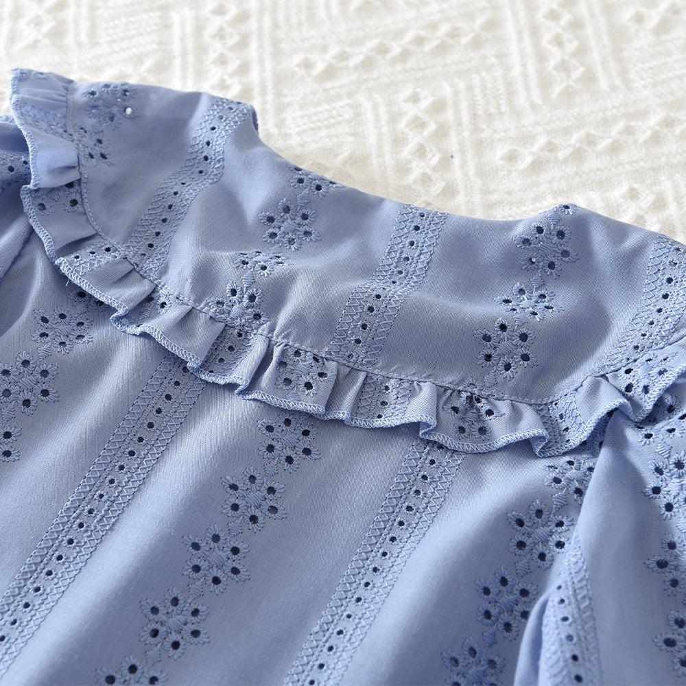 Girls' Floral Hollow-out Ruffle Set