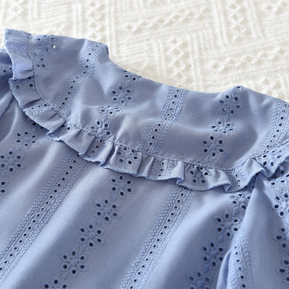 Girls' Floral Hollow-out Ruffle Set