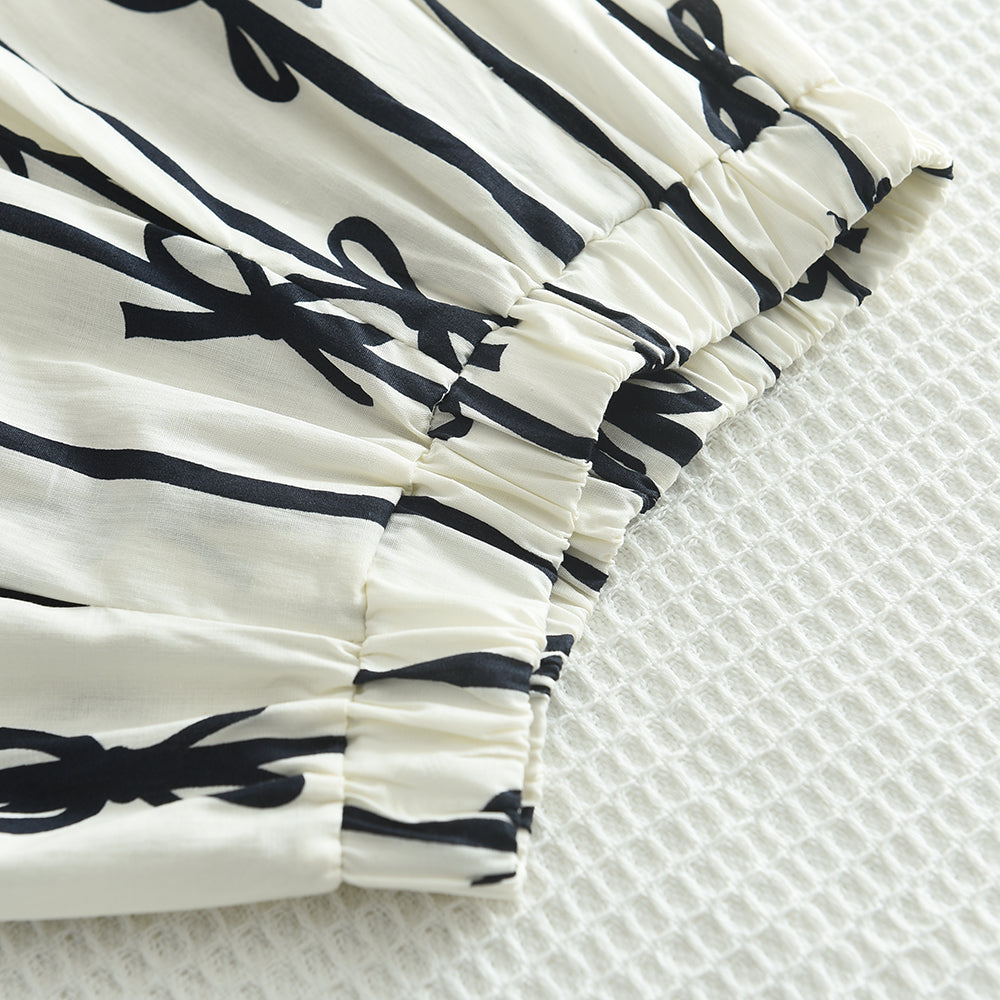 Girls' Ruffle Shirt+Bow-knot Printing Pant Elegant Set