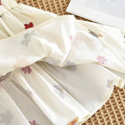 Spring&Autumn Colorful Floral Prints Long Sleeve Shirt+Skirt Girls Set