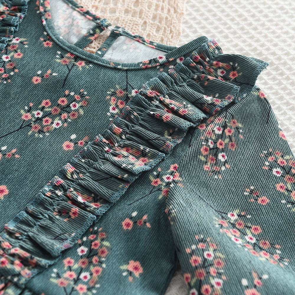 Girls' Floral Print Long Sleeve Casual Dress