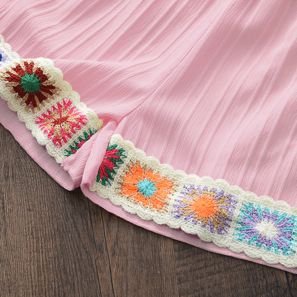 Girls' Ethnic Style Patch Shorts Set