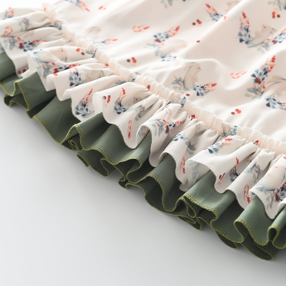 Girls' Cartoon Printing Bow-knot Vintage Dress