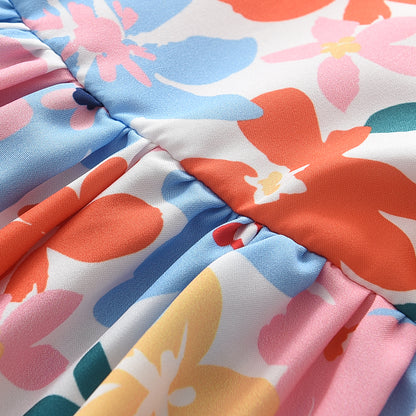 Girls' Flowers Printing Cutout Casual Dress
