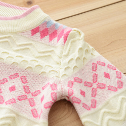 Girls' Colorful Geometry Pattern Knitted Top+Skirt Sweater Set