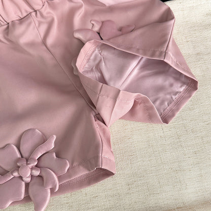 Girls' 3D Flowers Sun-top+Shorts Vacation Set