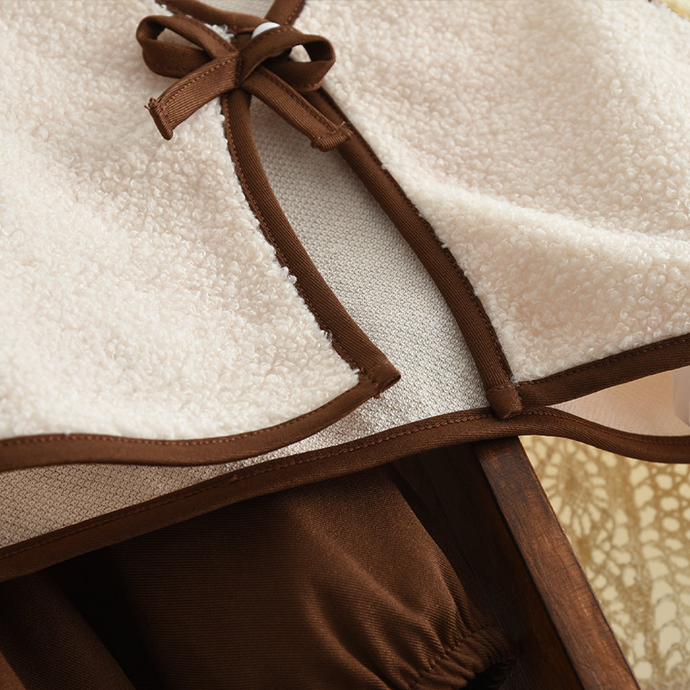 Ruffle Long Sleeve Dress+Fluffy Vest 2pcs Girls' Dress Set