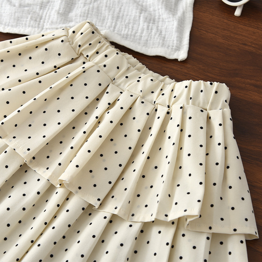 Girls' Cartoon Bow-knot Sweatshirt+Dots Skirt Set
