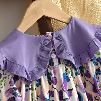 Girls' Floral Printing Loose Style Vintage Dress