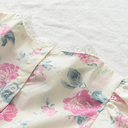 Girls' Floral Printing Lace Organic Cotton Pajamas