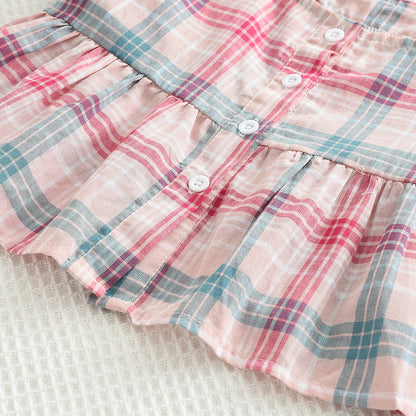 Girls' Contrast Colors Plaid Shirt+Loose Pant Set