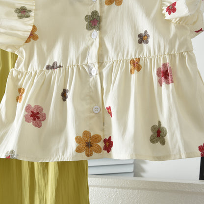 Floral Prints Ruffle Shirt+Pants Kid Girls' Summer Casual Set