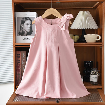 Simple Style Sleeveless Girls' Bow Dress