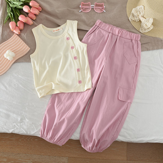 Girls' Vest+Sports Trousers Casual Outdoors Set