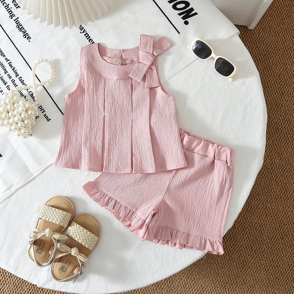 Bow Vest+Ruffle Shorts Baby Girls' Summer Cute Set