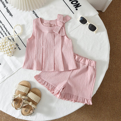 Bow Vest+Ruffle Shorts Baby Girls' Summer Cute Set