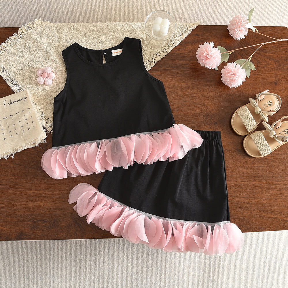 Mesh Lace Vest+Elegant Skirt 2pcs Design-forward Girls' Clothes
