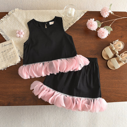 Mesh Lace Vest+Elegant Skirt 2pcs Design-forward Girls' Clothes