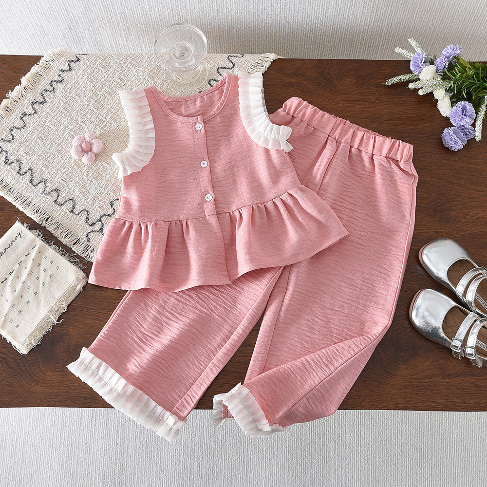 Ruffle Vest+Pants 2pcs Girls' Cute Summer Casual Set