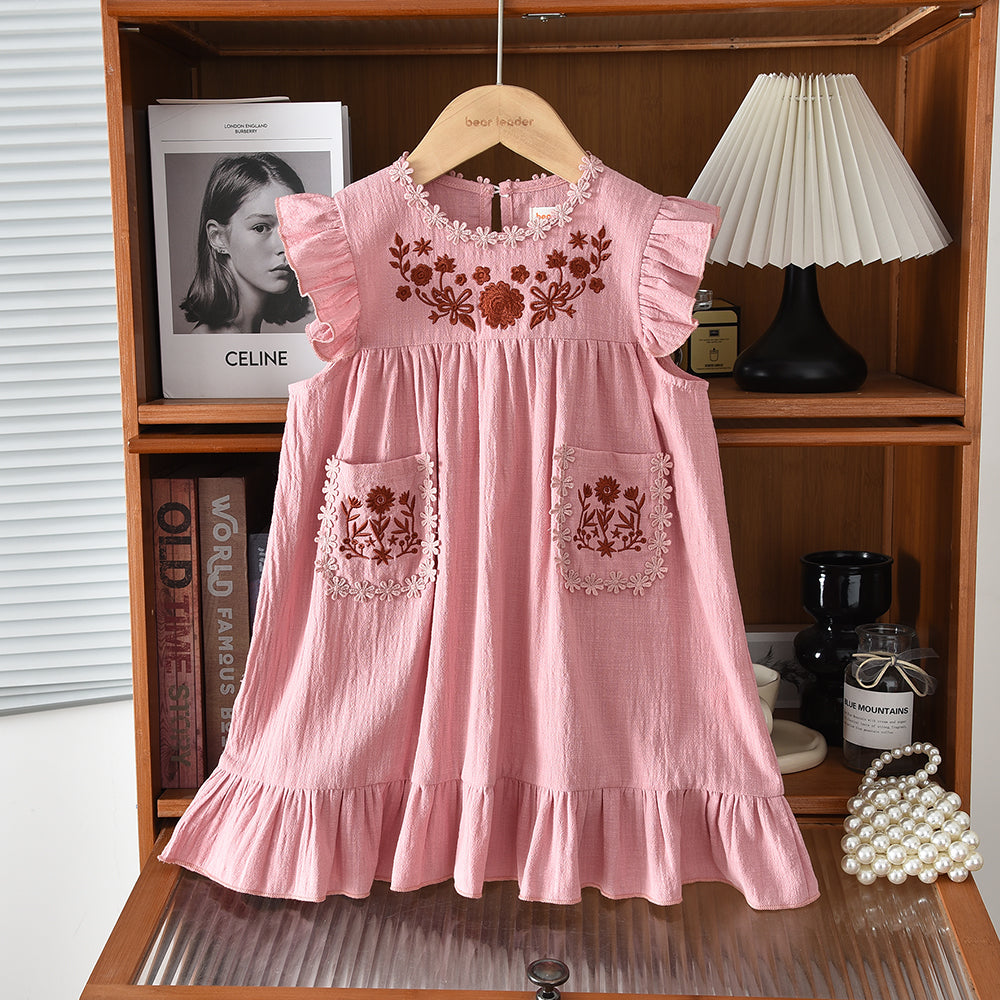 Floral Embroidery 3-8 Year Girls Garden Outfit 100% Cotton Girls' Dress