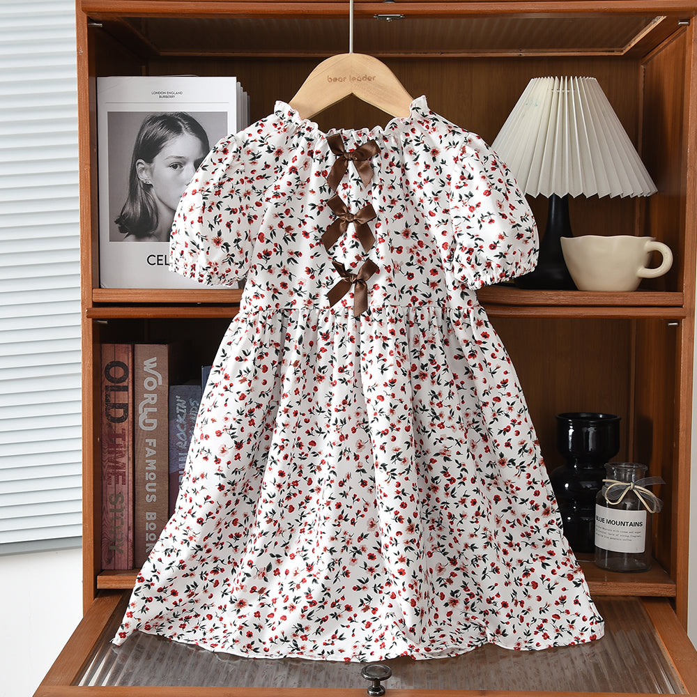 Short Sleeveless Summer Outfit Bow Girls' Floral Dress