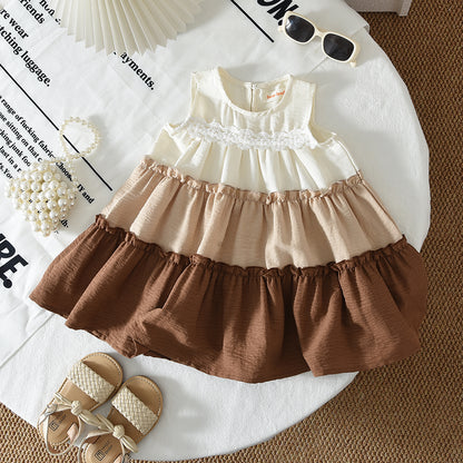 Multi-color Patchwork Lace Sleeveless Baby Girls' Dress