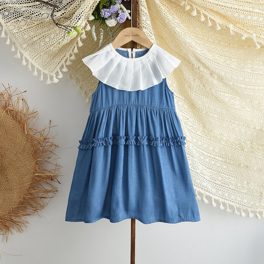 Ruffle Big Lapel A-line Sleeveless Girls' Fashion Dress