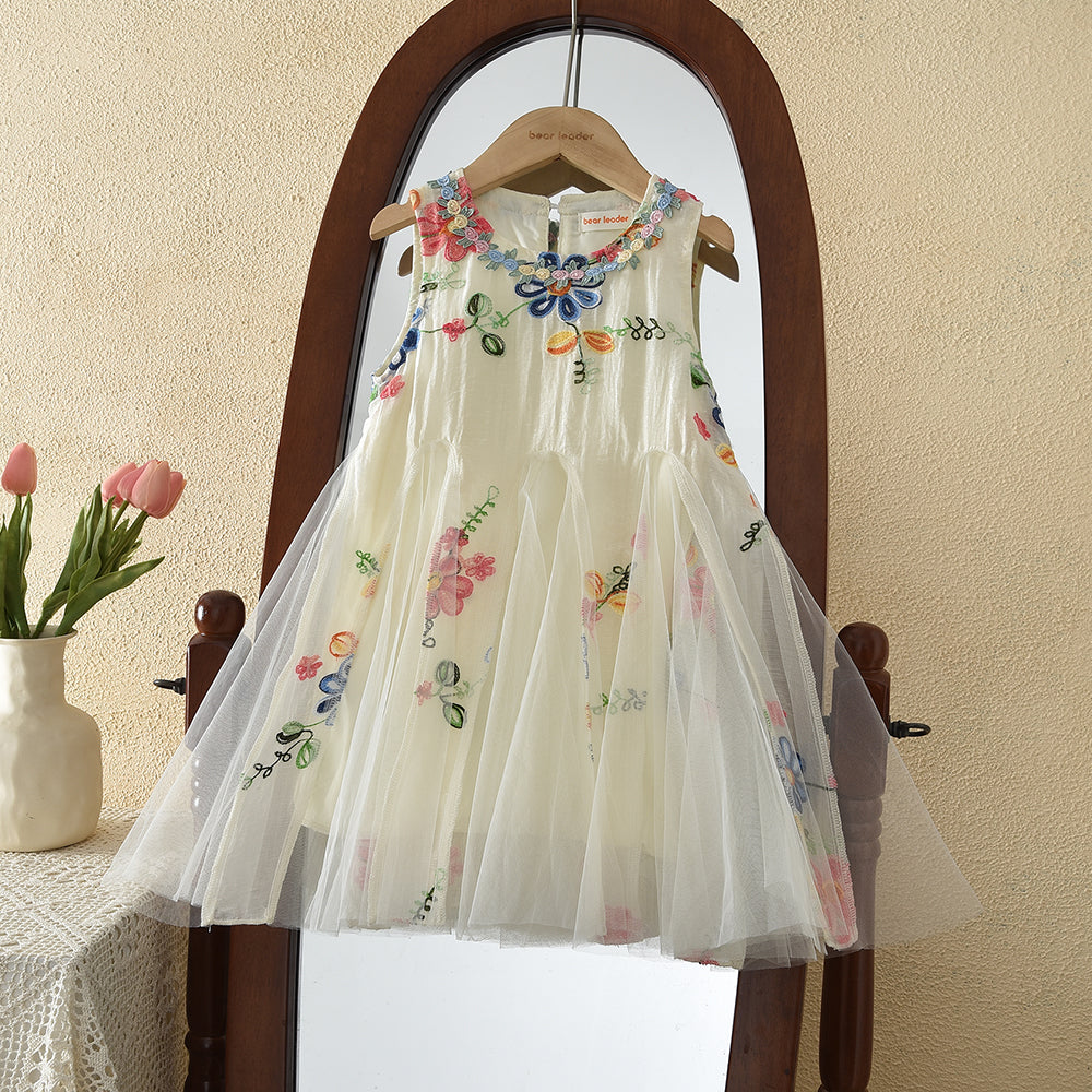 Colorful Floral Embroidery Girls' Princess Dress