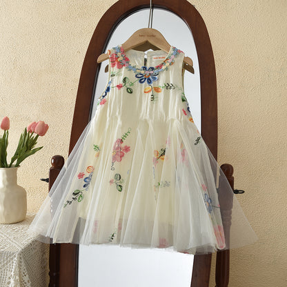 Colorful Floral Embroidery Girls' Princess Dress