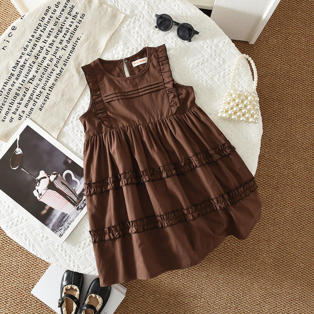 Sleeveless Casual Outfit 100% Cotton Ruffle Girls' Dress