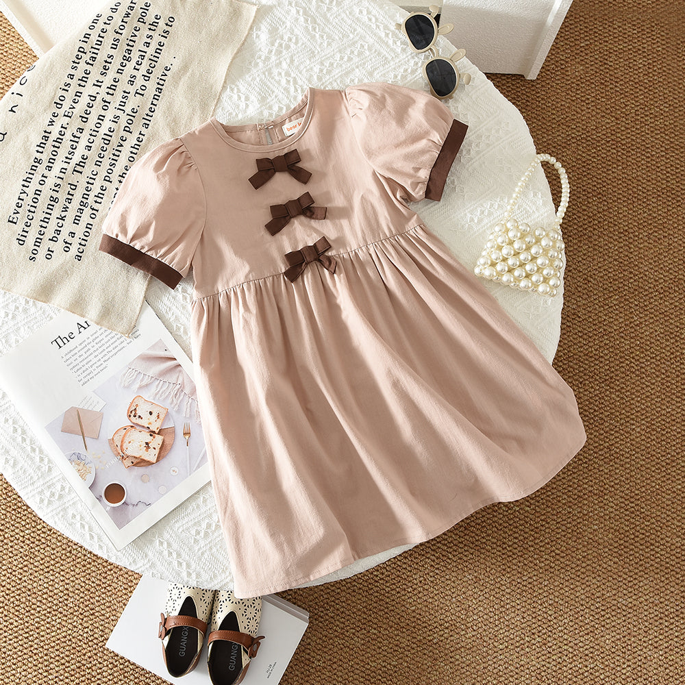 Contrasting Color Bow Baby Outfit 100% Cotton Girls' Dress