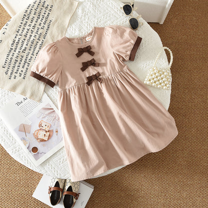 Contrasting Color Bow Baby Outfit 100% Cotton Girls' Dress