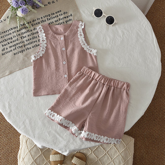Floral Lace Top+Shorts Girls' Summer Cute Set