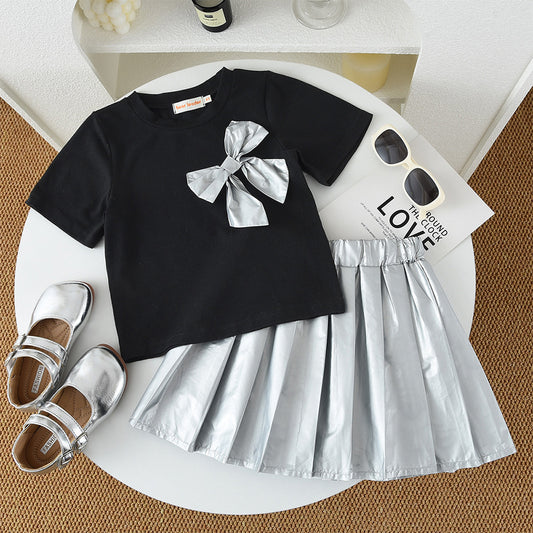 Girls' Bow-knot T-shirt+Skirt Fashion Set