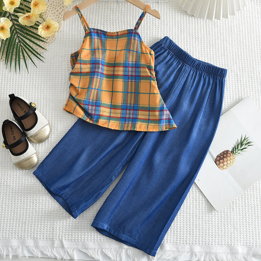 Girls' Contrast Colors Sun-top+Pant Fashion Set