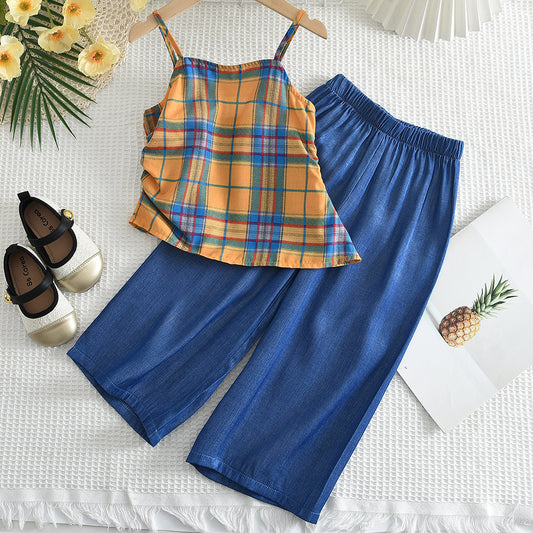 Girls' Contrast Colors Sun-top+Pant Fashion Set