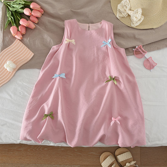 Girls' Colorful Bow-knots Loose Puff Dress