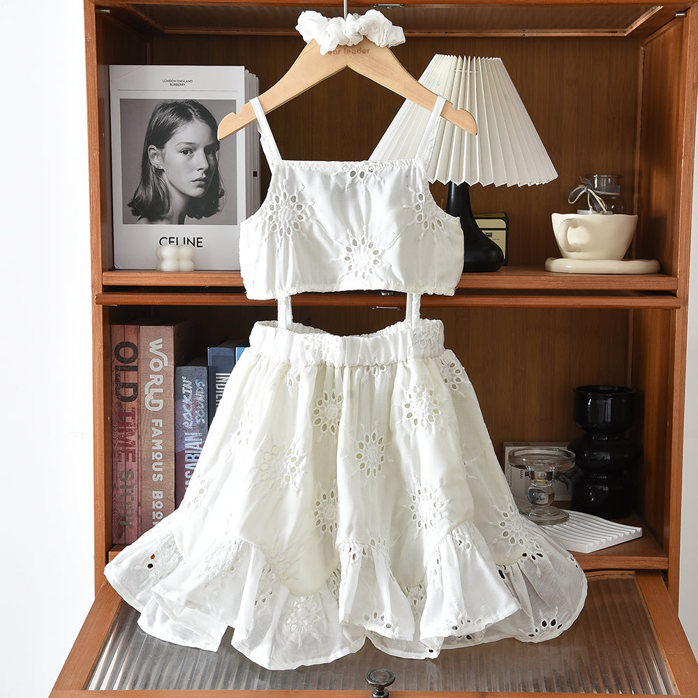 Hollow-Out Floral Pattern Kid Girls' Ruffle Sun-Dress
