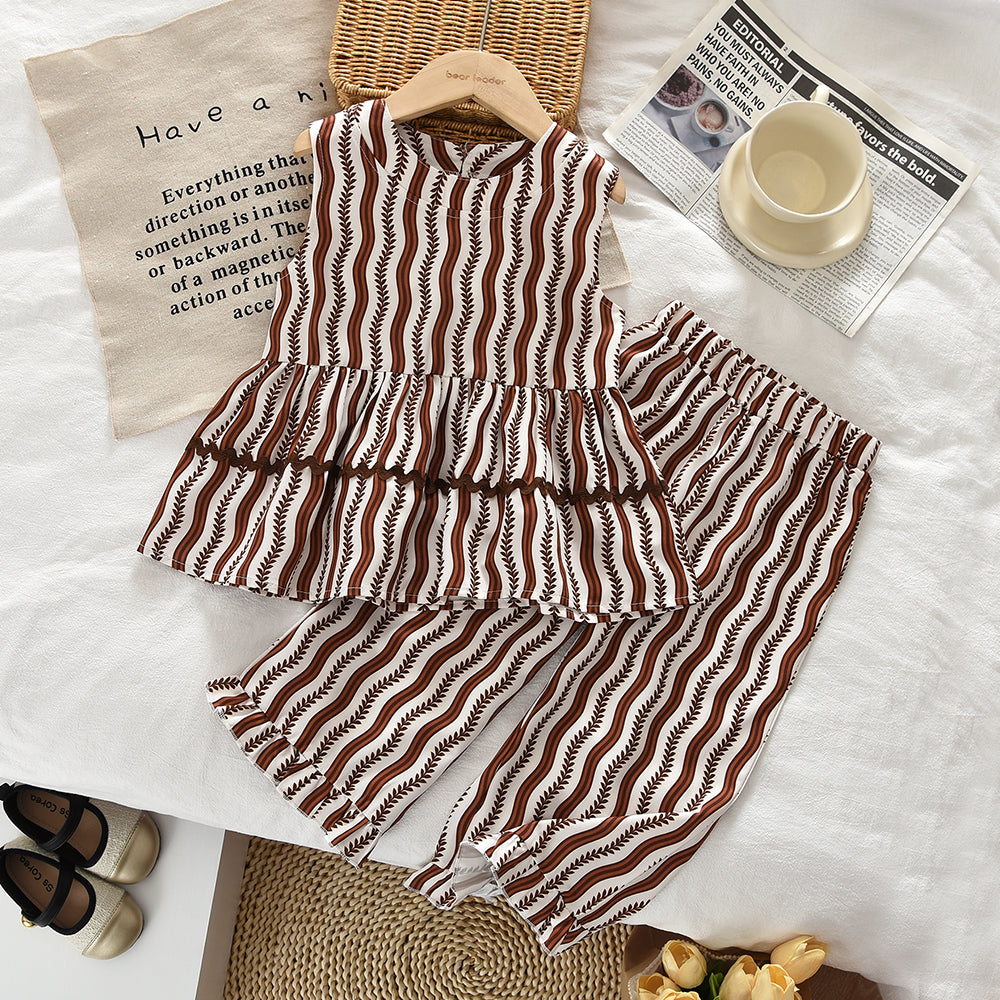 Stylish Stripes Ruffle 2pcs Set Girls' Vintage Summer Set