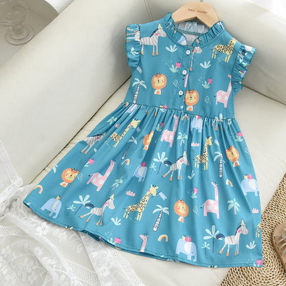 Girls' Cartoon Printing Cute Dress
