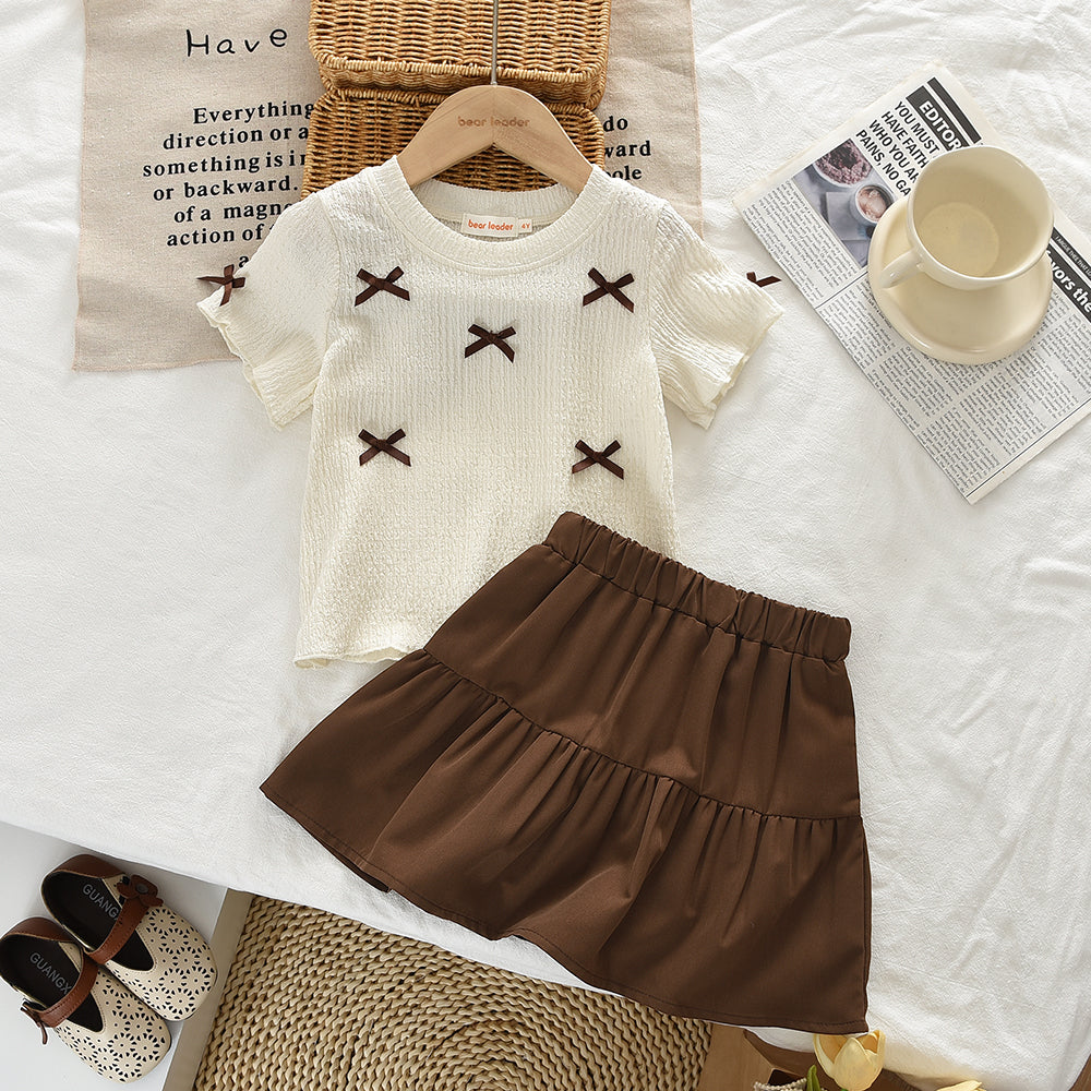 Kid Girls' Short Sleeve Bow T-shirt Shorts 2pcs Summer Casual Set