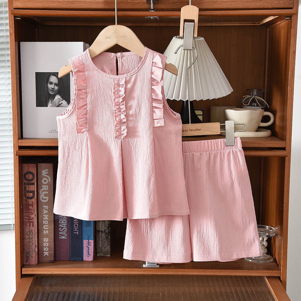 Lettuce Trim Sleeveless Shirt+Shorts 2pcs Girls' Summer Casual Set
