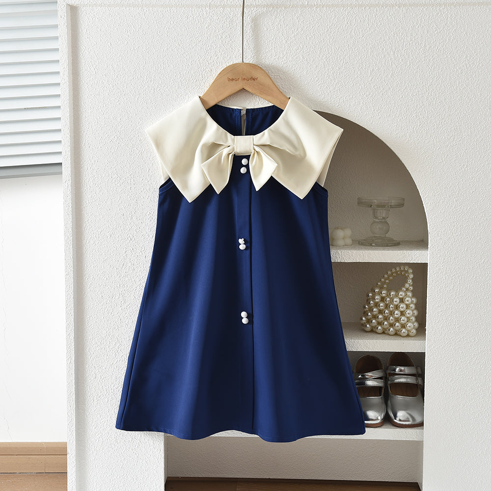 Big Bow Collar City Fashion Girls' A-line Dress for 2-8-Year-Old Girls