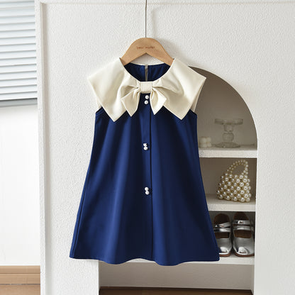 Big Bow Collar City Fashion Girls' A-line Dress for 2-8-Year-Old Girls
