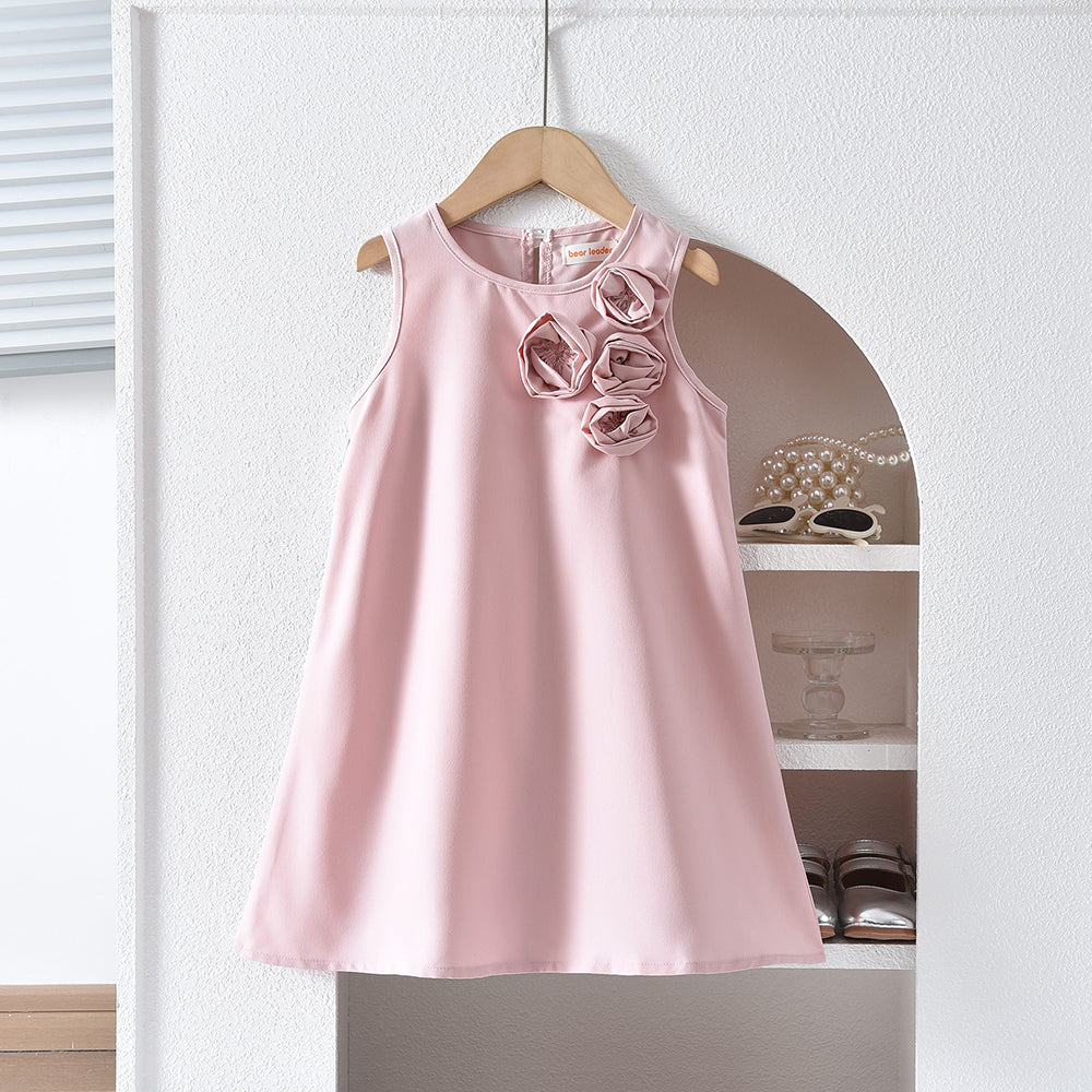 Girls' Floral Outfit 3D Rose Summer Dress