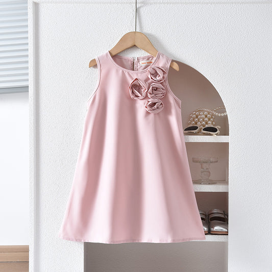 Girls' Floral Outfit 3D Rose Summer Dress