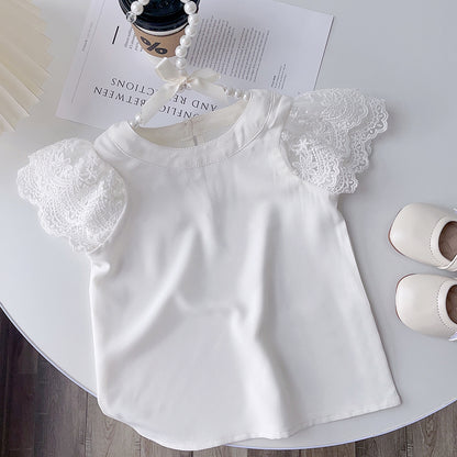 Girls' Lace Short Sleeve Top