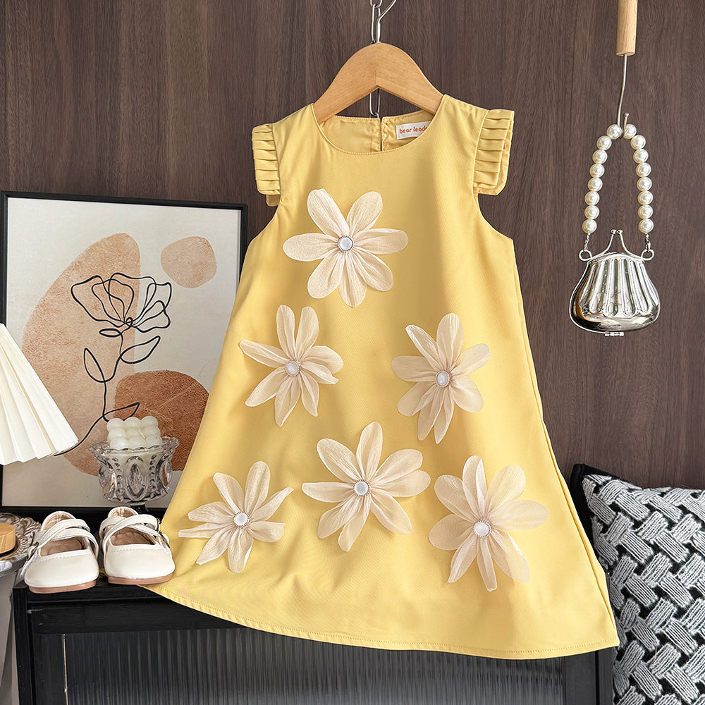 Girls' Elegant Three-dimensional Floral Dress