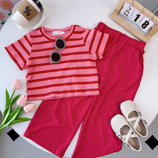 Girls' Stripe T-shirt+Pant Fashion Set