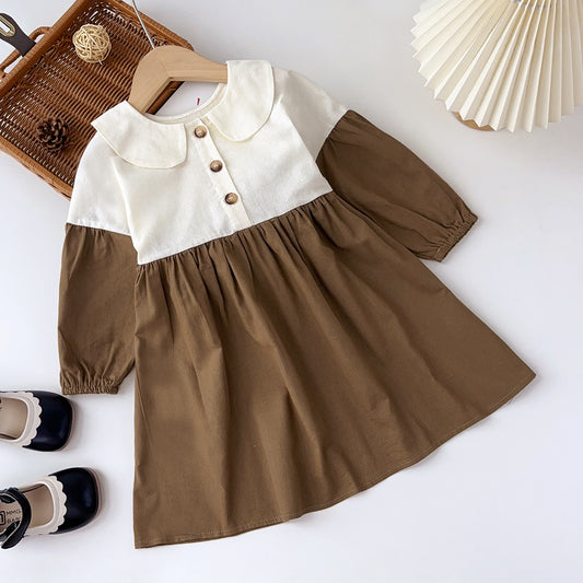 Girls' Contrast Colors Cotton Casual Dress